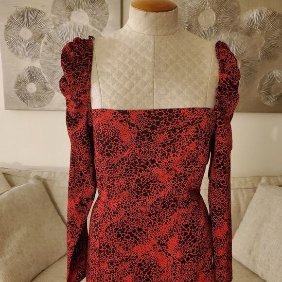 Leith Red Spatter Print Square Neck Midi Dress size Small - NEW - Picture 4 of 12